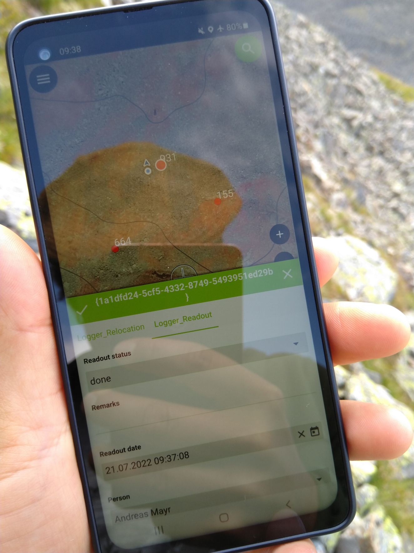 QField mobile app used for the collection of observations and metadata and for navigation