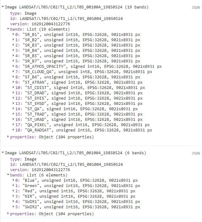 Selected and renamed Landsat 5 bands